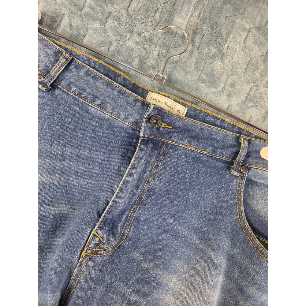 Smith & Mills Mens Stretch Denim Jeans 40x30 Medium Wash Straight Leg Blue